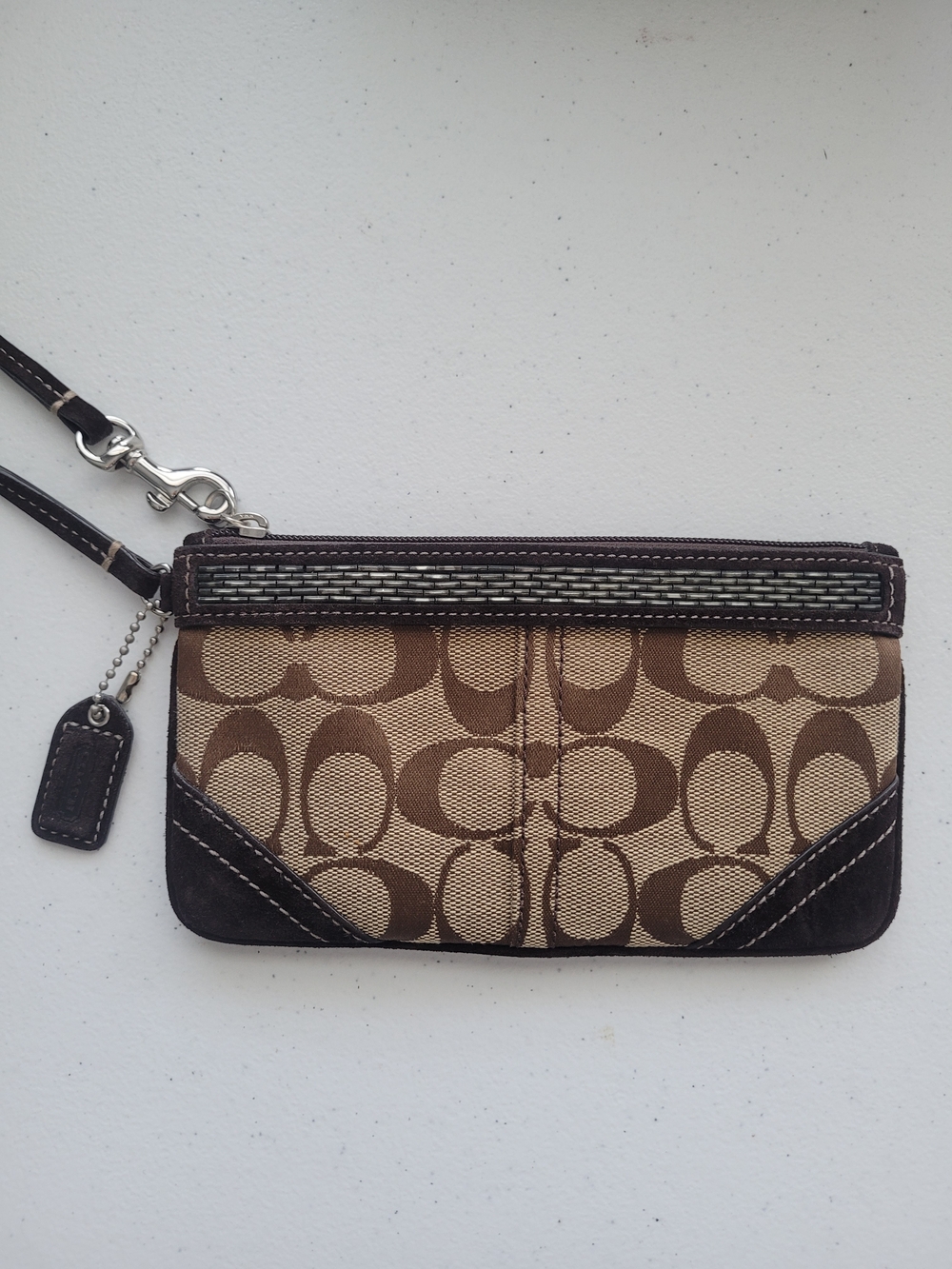 COACH Signature Canvas Wristlet in Brown/Tan Y2K